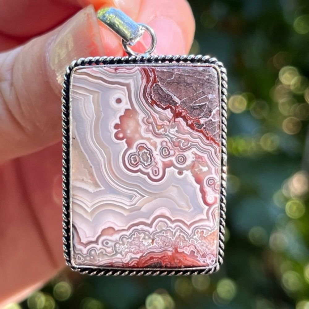 925 silver overlay crazy lace agate pendant